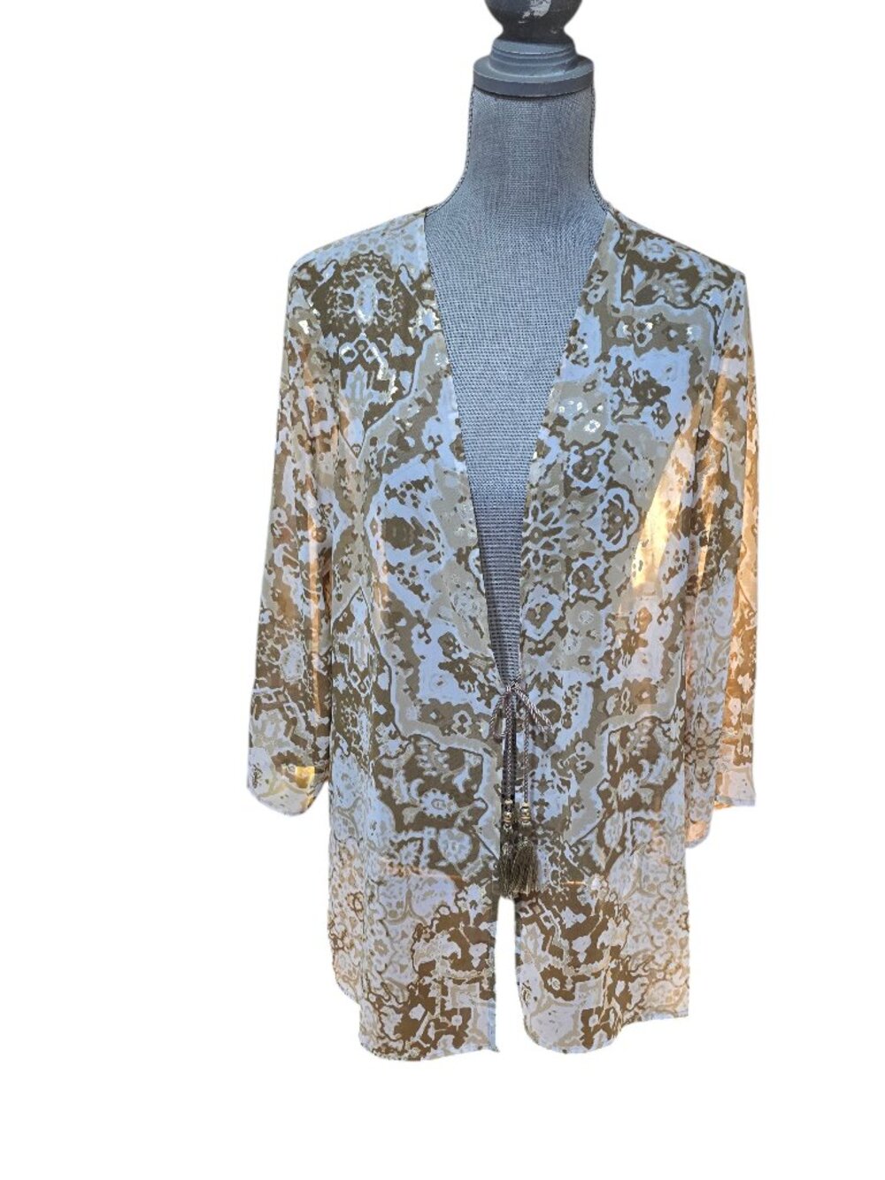 Ruby Rd Women's Open Front 3/4 Sleeve Cardigan Cover Up Sheer Size M